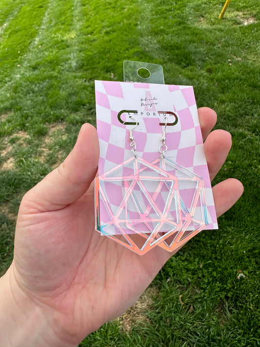 Iridescent D20 Earrings