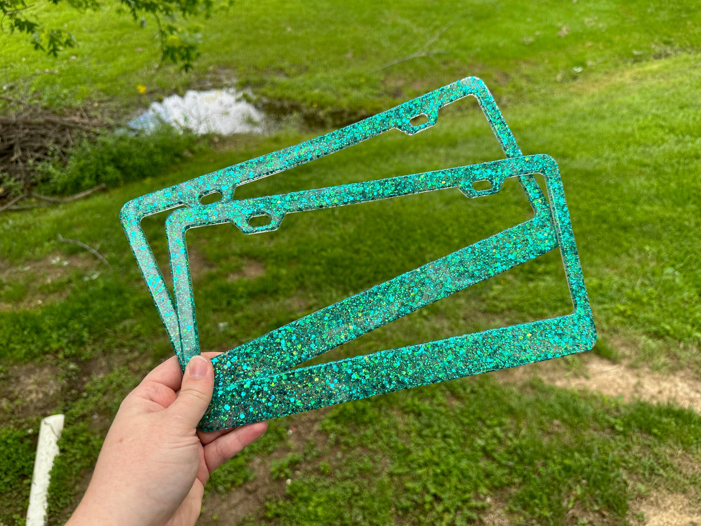 Teal Chunky Glitter Mix License Plate Frame