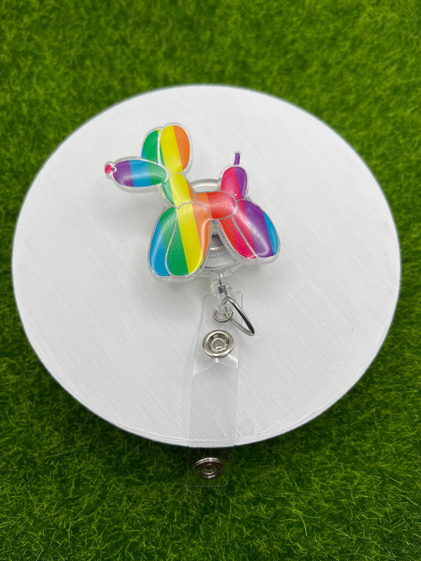 Rainbow Balloon Dog Badge Reel | Nerdy and Geeky Badge Reels for Nurses, Teachers