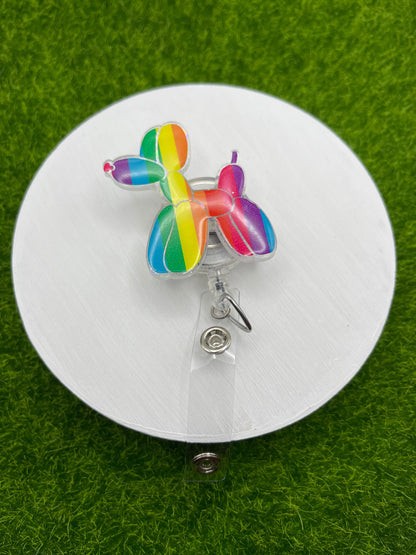 Rainbow Balloon Dog Badge Reel | Nerdy and Geeky Badge Reels for Nurses, Teachers