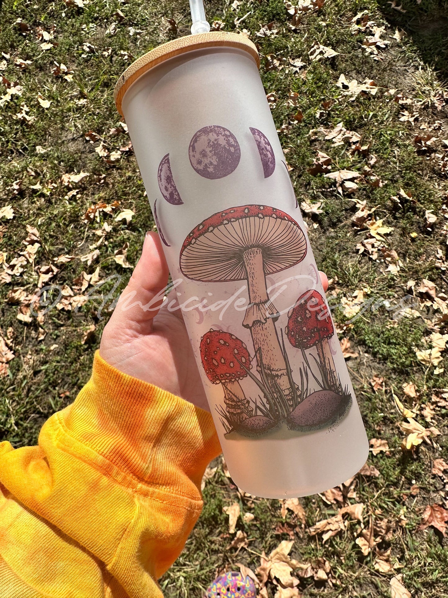 Moon Phase Mushroom 25oz Glass Tumbler