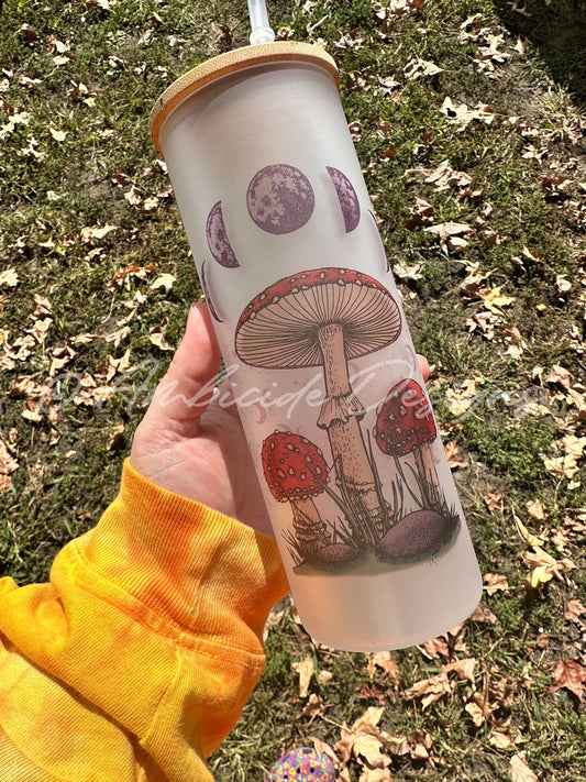 Moon Phase Mushroom 25oz Glass Tumbler