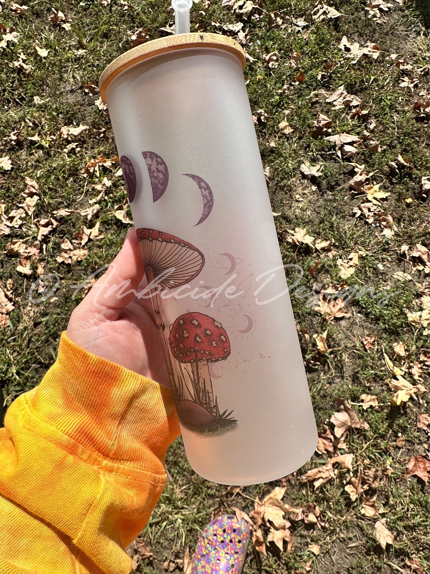 Moon Phase Mushroom 25oz Glass Tumbler