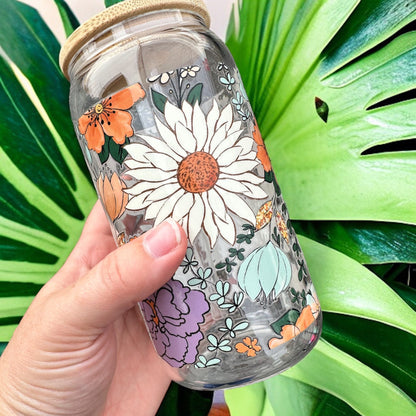 Flower Power Boho 16oz Glass Tumbler